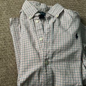 Navy/orange checked LS RL button down